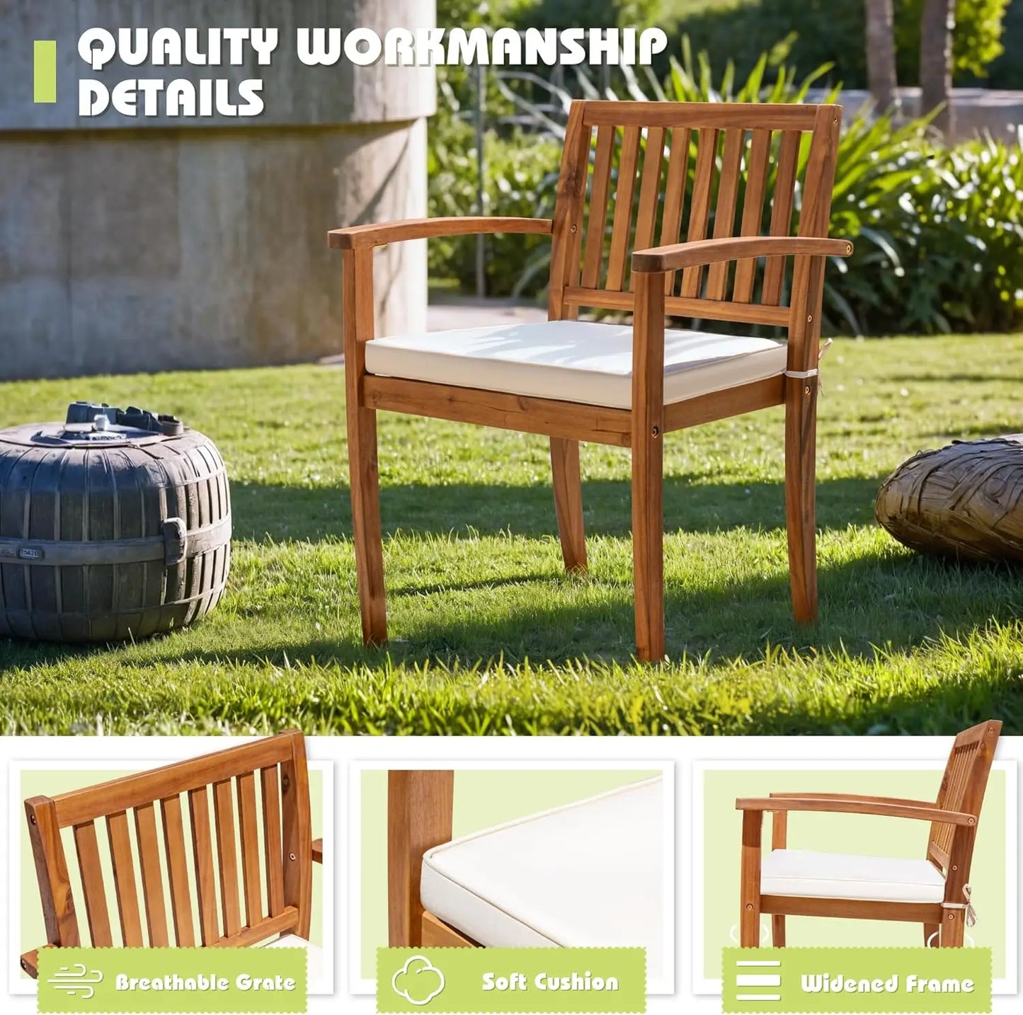 5 Piece Outdoor Dining Set Acacia Wood Patio Table And Chairs