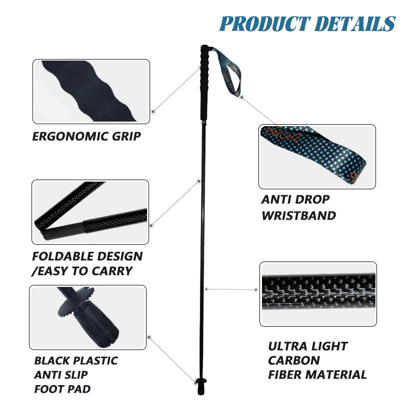 OKHEALINGCN Carbon Fiber Trekking Poles Folding Telescopic Walking Sticks