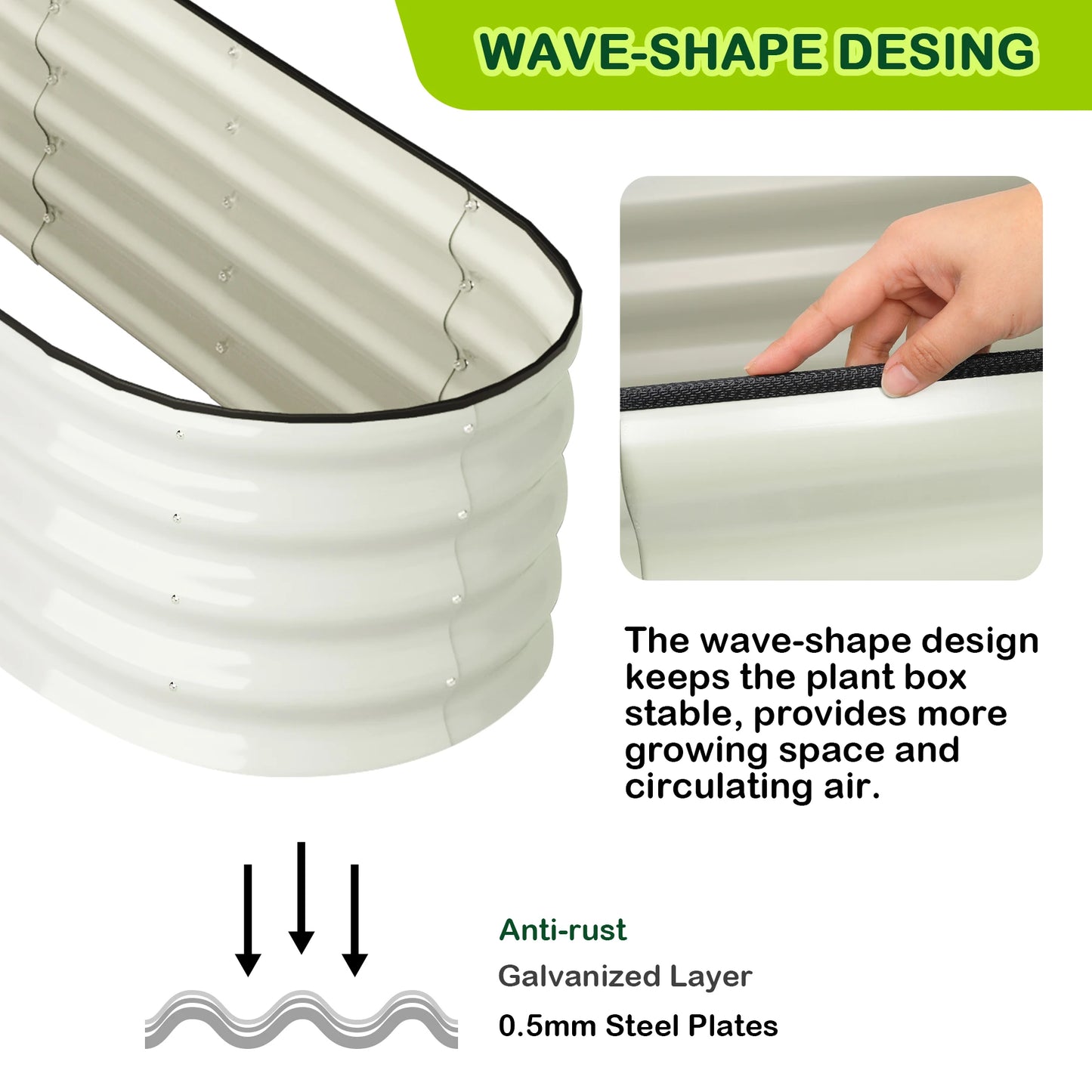 HiMISS Galvanized Oval Raised Garden Bed Set For Outdoor Gardens