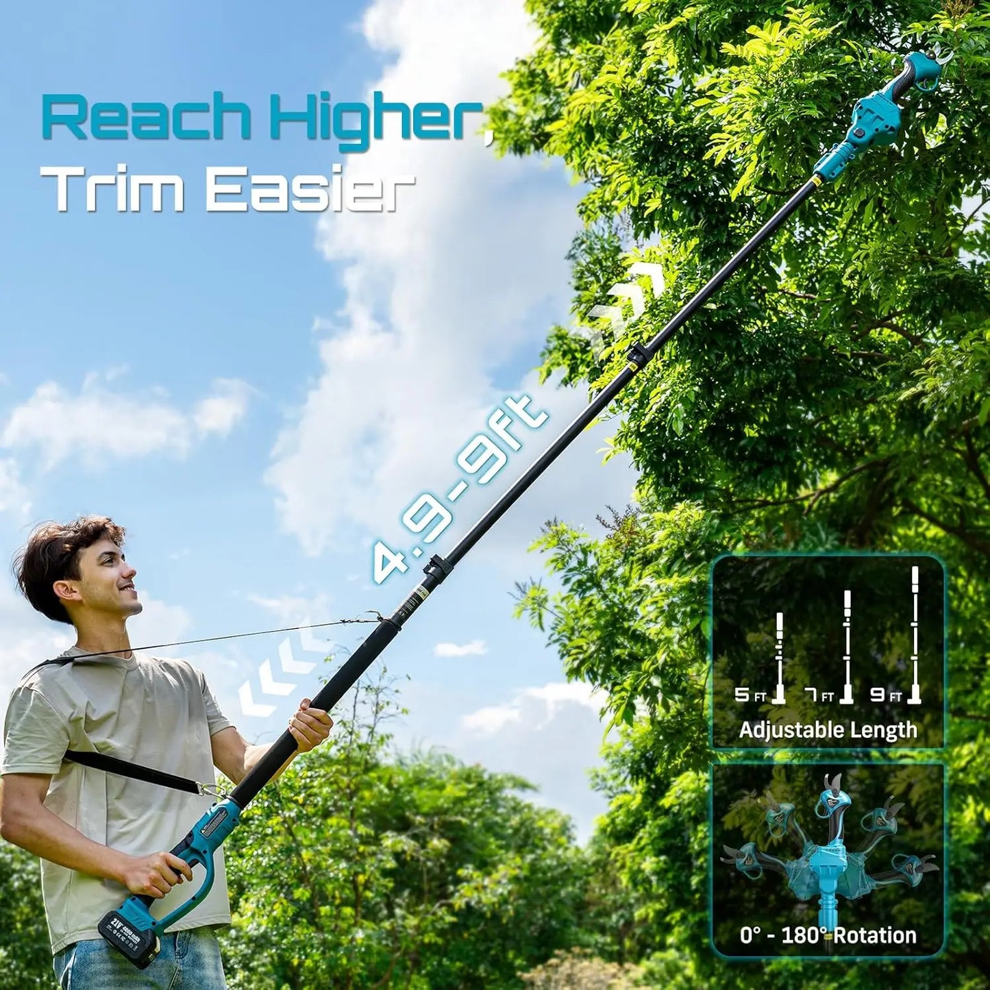 Seesii Cordless 2-in-1 Electric Pruning Shears With Telescopic Pole