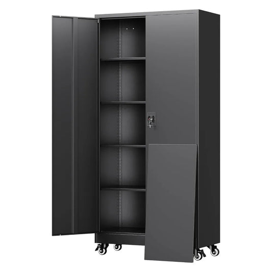 GELU Garage Storage Cabinet With Locking Doors And Adjustable Shelves