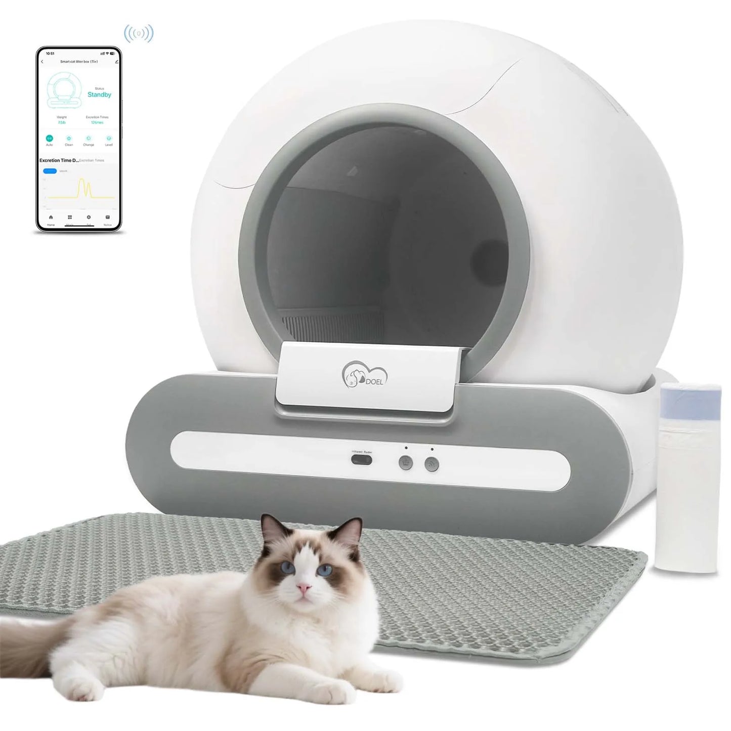 DOEL Self Cleaning Cat Litter Box 2.4G WiFi Control