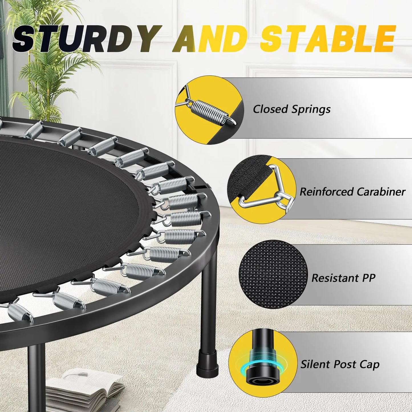 NONE Foldable Rebounder Trampoline for Adults with Adjustable U-Bar