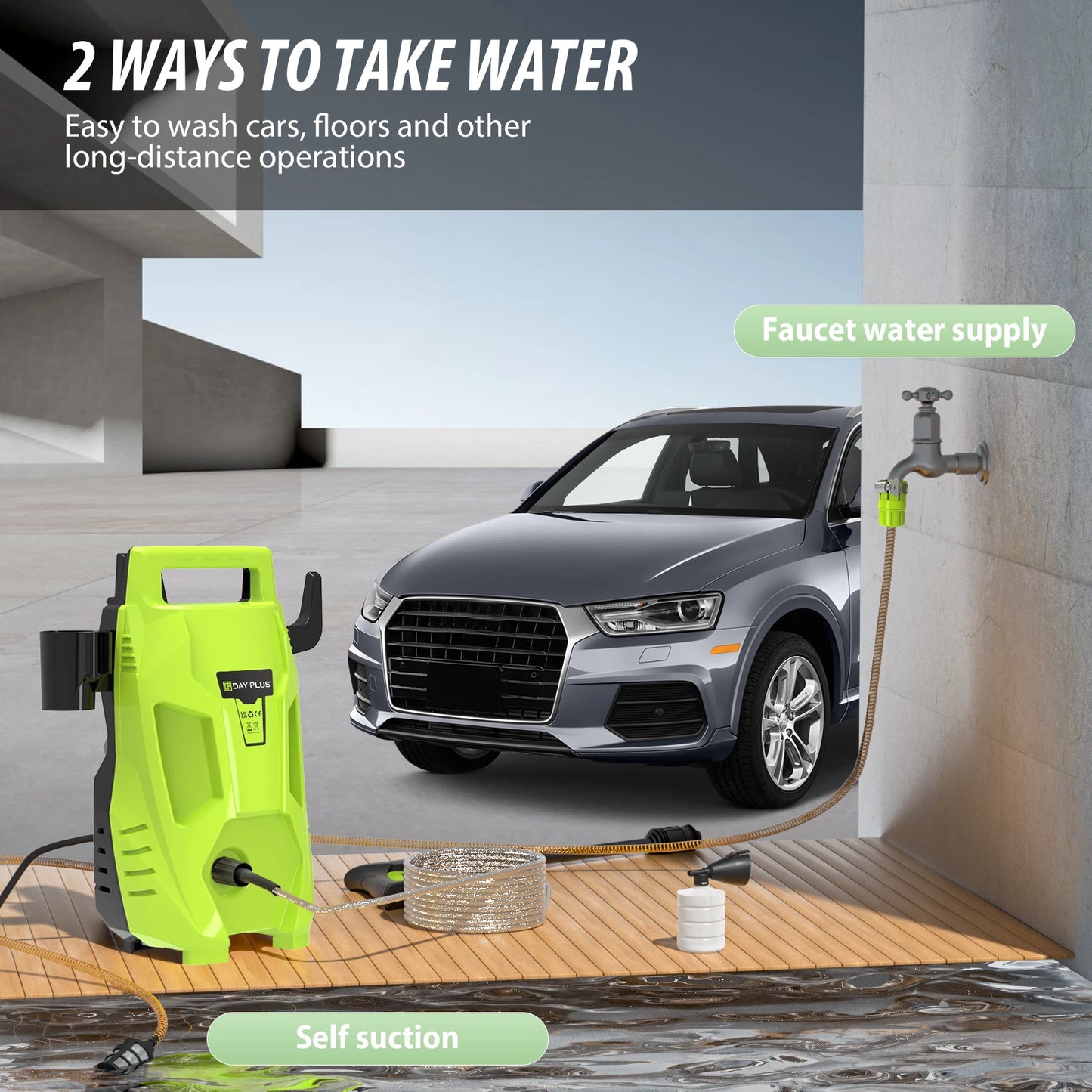 DayPlus High Pressure Washer Cleaner 1.32GPM Multi-In-1 Jet Nozzle Portable