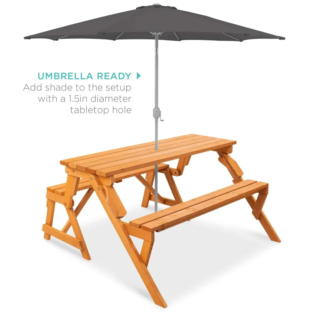 2-In-1 Transforming Outdoor Wooden Picnic Table Bench