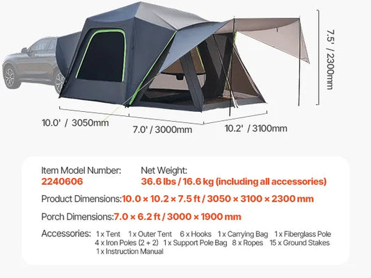 SucceBuy SUV Camping Tent Waterproof With Shade Awning Mesh Windows