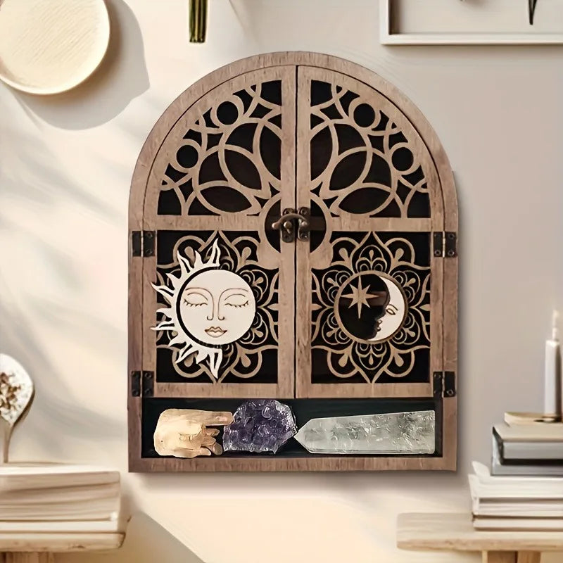 Sun Moon Design Wooden Floating Shelves Wall Mounted Storage