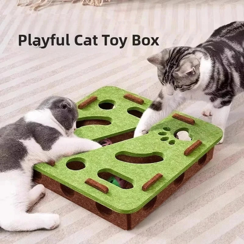 Interactive Cat Puzzle Toy Felt Box With Ball For Indoor Exercise