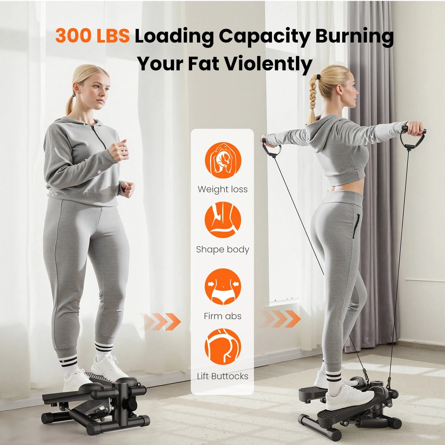 Mini Stepper With Resistance Bands Hydraulic Home Cardio Machine