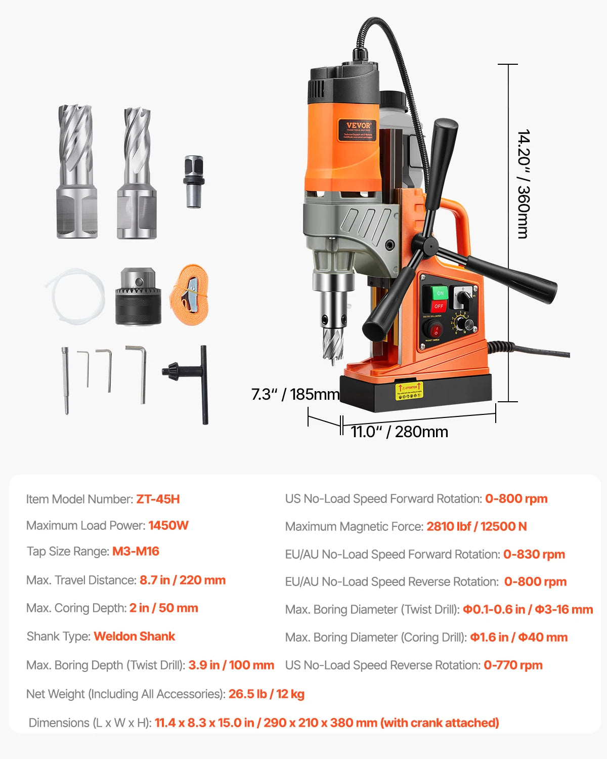 SucceBuy Magnetic Drill 1450W Portable Drill Press With Variable Speed