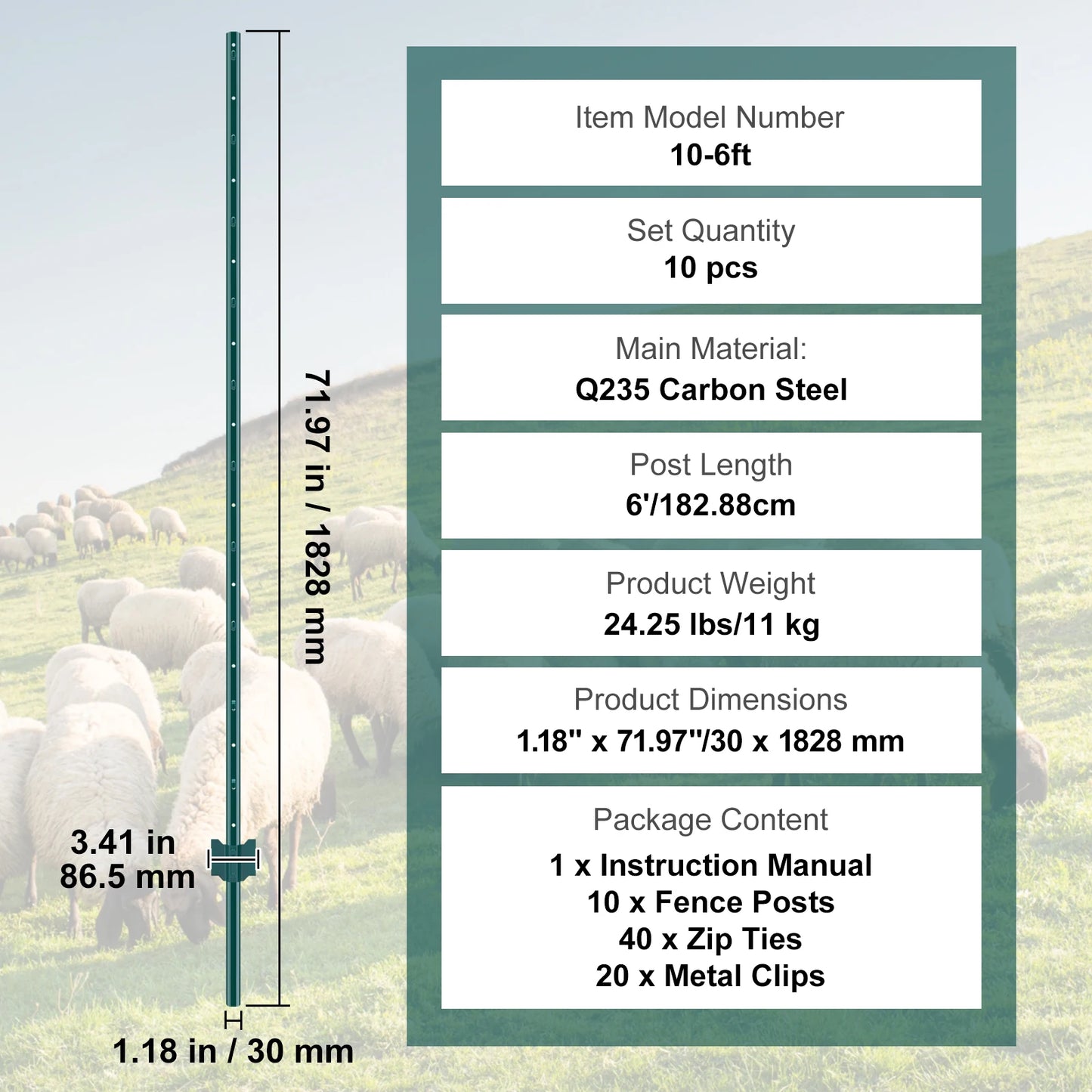 SucceBuy Heavy Duty Fence Post Stakes Carbon Steel For Outdoor Fencing
