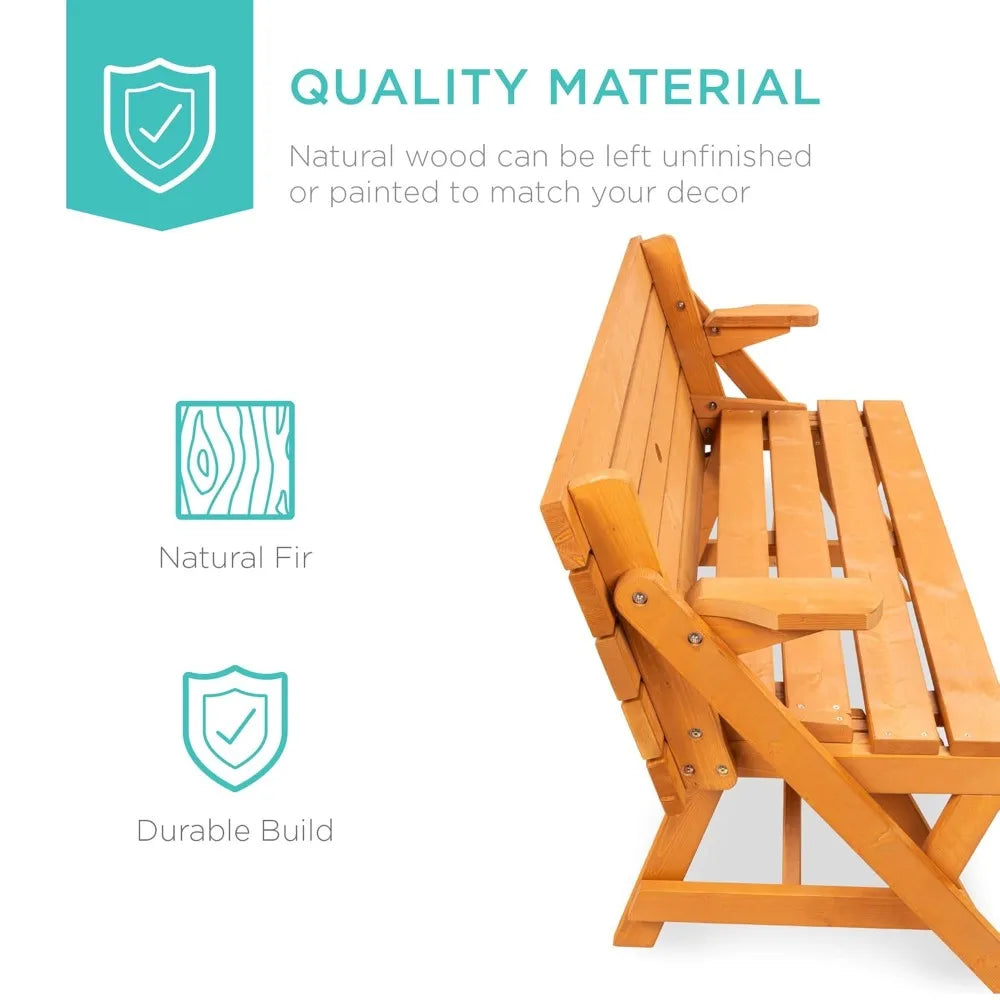 2-In-1 Transforming Outdoor Wooden Picnic Table Bench