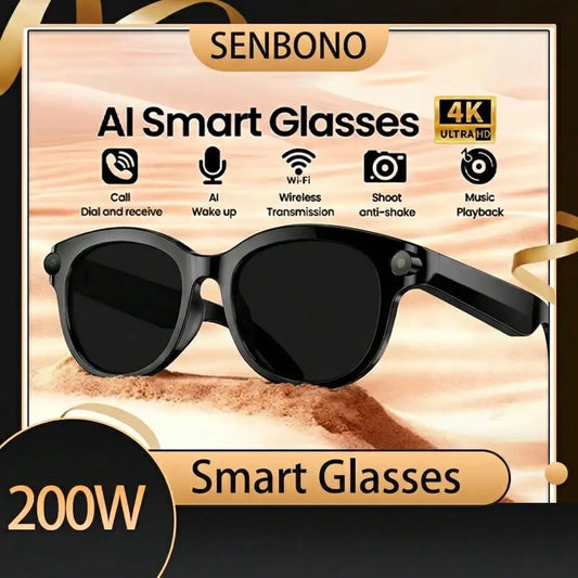 SENBONO AI Smart Glasses Real Time Translation Dual 4K Camera
