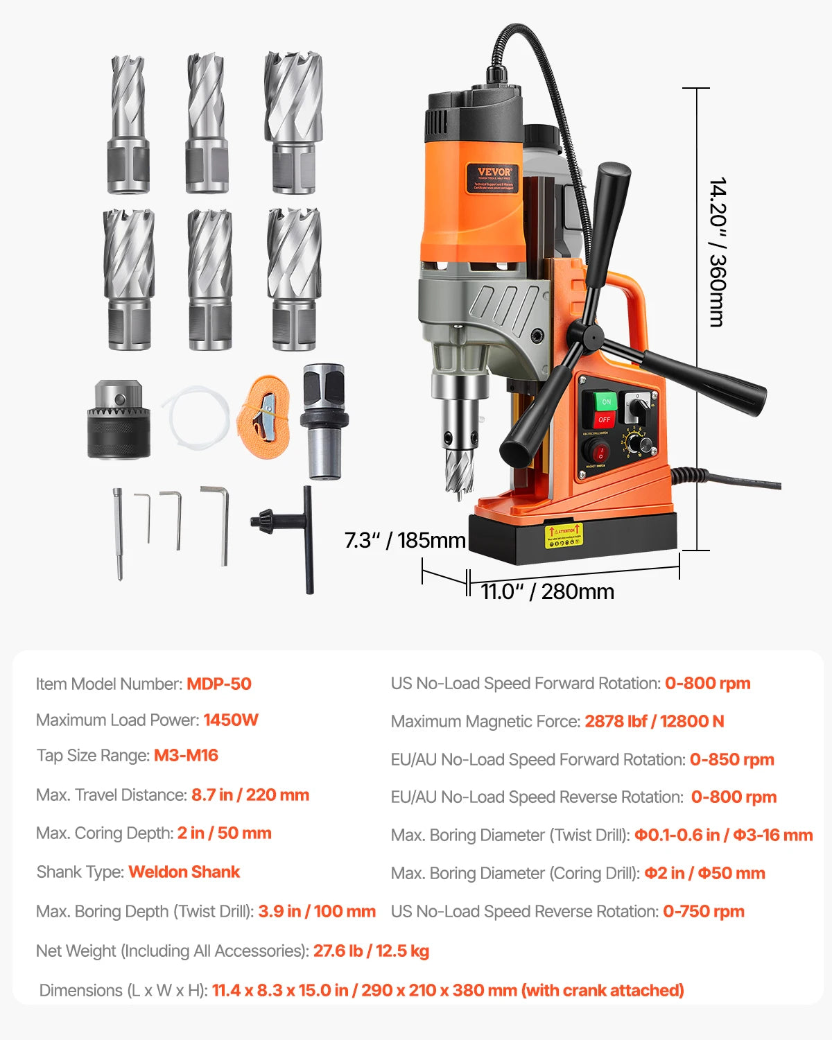 SucceBuy Magnetic Drill 1450W Portable Drill Press With Variable Speed