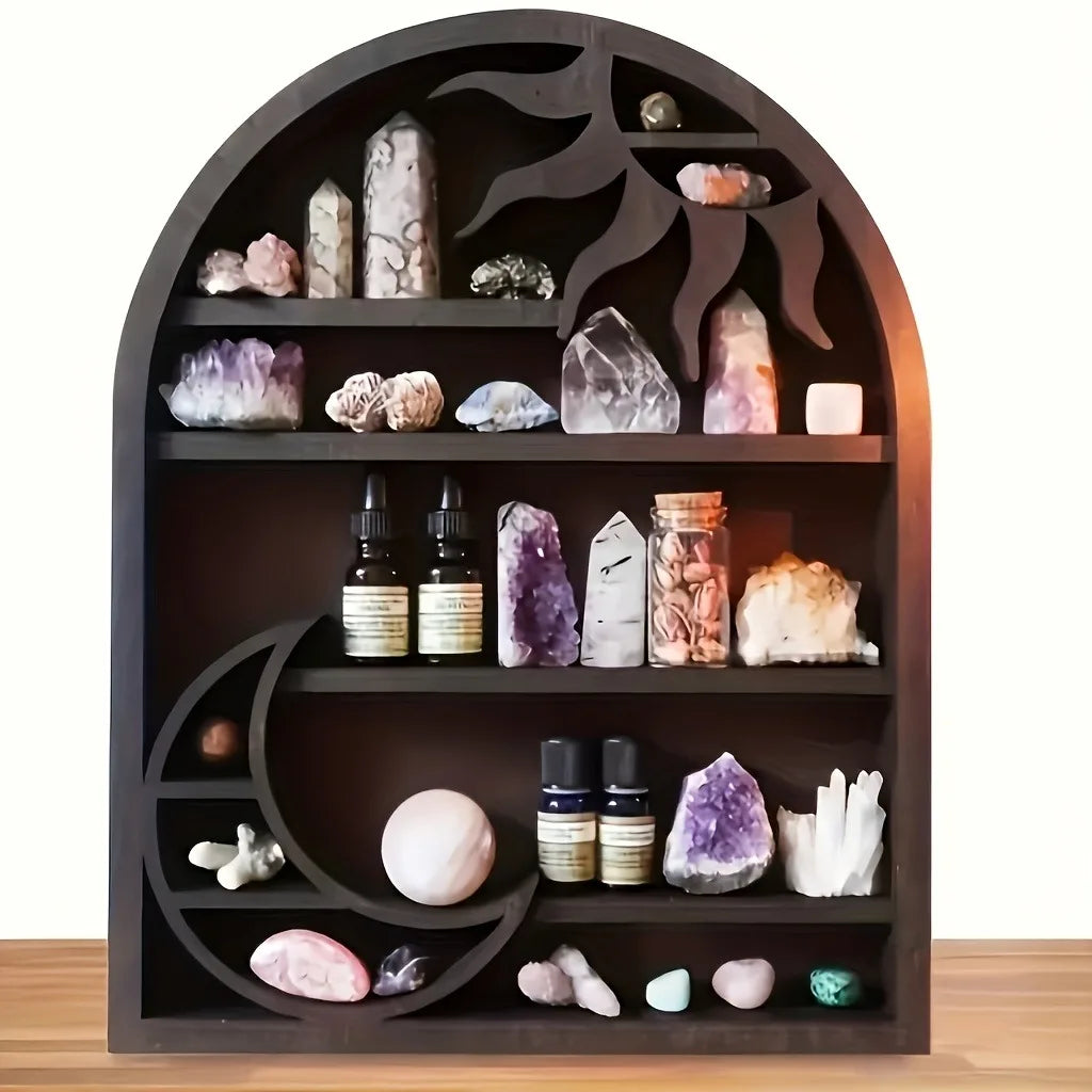 Sun Moon Design Wooden Floating Shelves Wall Mounted Storage