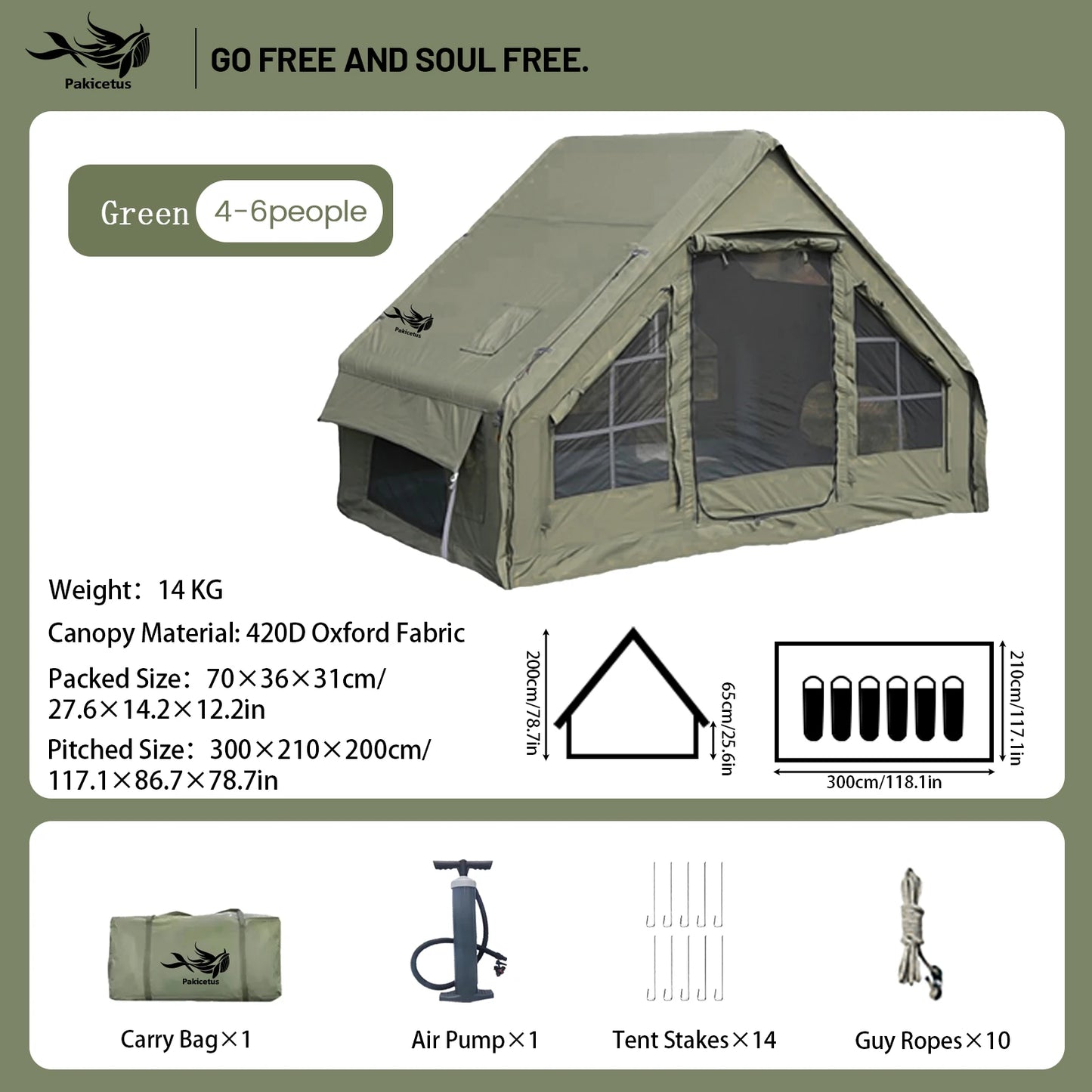 Pakicetus Large Inflatable Camping Tent With Skylight And Breathable Mesh