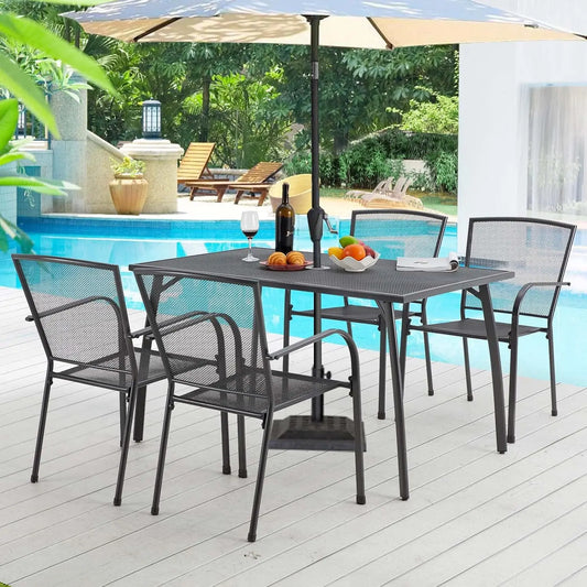 Rattan Outdoor Dining Set 5 Piece With Umbrella Hole For Patio