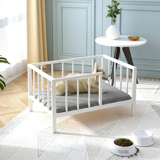 Elevated Dog Bed with Rails, Metal Frame and Washable Mat