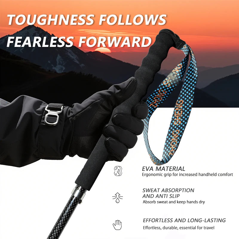 OKHEALINGCN Carbon Fiber Trekking Poles Folding Telescopic Walking Sticks